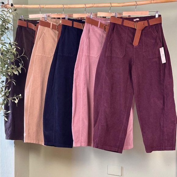 Made in Italy Pants - Made in Italy Barrel Corduroy Pants with Belt
